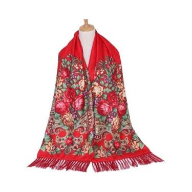 Imagem de Xale Floral Vintage Feminino De Luxo Com Borlas Para Outono/Inverno - 