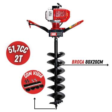 Imagem de Perfurador de Solo Profissional á Gasolina Kawashima ED52BD 52cc 2T Com Broca 80x20cm Resistente Com Vídia e Duplo Espiral Ideal Para Solos Rochosos