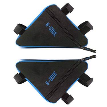 Imagem de AKT Pacote com 2 bolsas triangulares de bicicleta à prova d'água para bicicleta bolsa de moldura frontal bolsa de ciclismo tubo de garrafa de água, azul