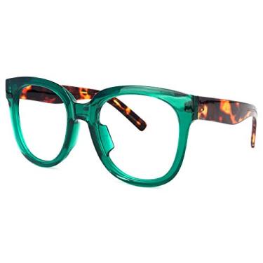 Imagem de Voogueme Óculos quadrados grandes para mulheres com lentes transparentes e hastes de tartaruga Vernetta OP049594…, Verde, G