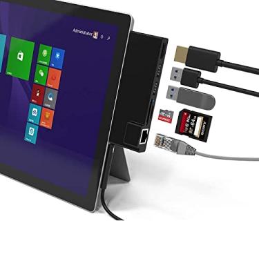 Imagem de Base portátil para Surface Pro 4/5/6 USB Hub Docking Station com entrada Ethernet de 1000 m, 4K HDMI, 2 x portas USB 3.0, leitor de cartão SD/Micro SD, adaptador LAN para o 4ª/5ª/6ª geração Surface Pro 2016/2017/2018