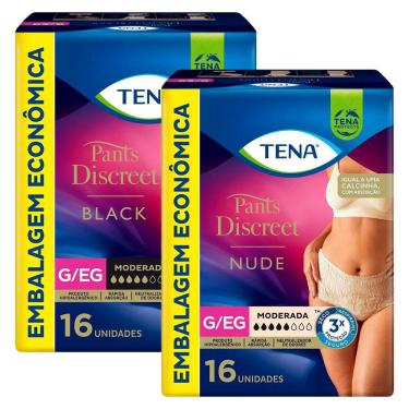 Imagem de Kit Calcinha Descartável Tena Pants Discreet Nude G/EG 16 Unidades + Calcinha Descartável Tena Pants Discreet Preta G/EG 16 Unidades