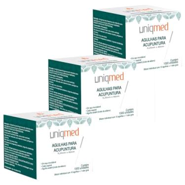 Imagem de AGULHA PARA ACUPUNTURA 1000UN 0,25X40MM KIT 3CX UNIQMED TAMANHO:0,25X40MM