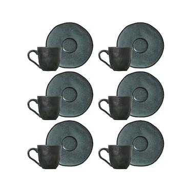 Imagem de Conjunto com 6 Xícaras e Pires para Café Porto Brasil Petroleum em Stoneware Preto - 120 ml