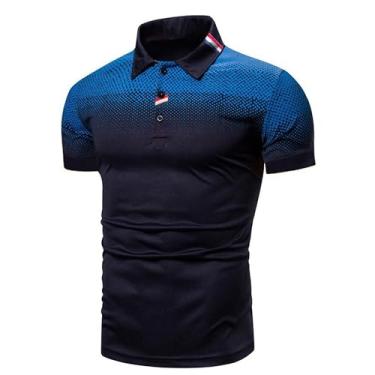 Imagem de Jueshanzj Camisa polo masculina de verão de manga curta para trabalho, Azul escuro, M