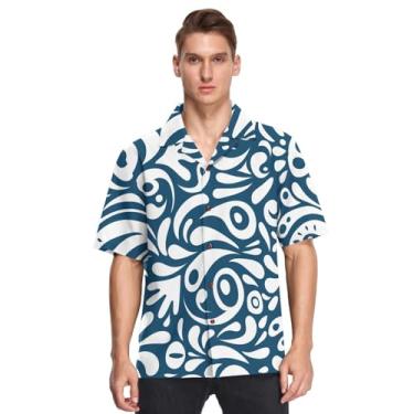 Imagem de GuoChe Camisa havaiana manga curta abotoada clássica luxo rabiscos azul escuro moda urbana camisas para hombre, Rabiscos clássicos de luxo azul escuro, G