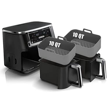 Imagem de 2 peças de forros de silicone para fritadeira a ar para Ninja Foodi DualZone XL 2 cestos DZ550 DZ550GY/DZ401/DZ302, acessórios de substituição reutilizáveis para bandeja de cozimento de airfryer de