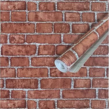 Imagem de Papel de parede de pedra de tijolo falso descasque e cole, painéis de parede texturizados removíveis papel de contato autoadesivo para quarto armários de cozinha sala de estar decoração de casa 45 x 994 polegadas vermelho marrom