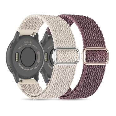 Imagem de Sunnyson Pacote com 2 pulseiras elásticas trançadas compatíveis com Garmin Venu/Venu Sq/Garmin Vivoactive 3/Vivoactive 3 Music, pulseira de relógio ajustável de 20 mm de tecido de nylon para Garmin