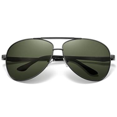 Imagem de RCXKOOM Óculos de sol aviador polarizados extra grande GG com armação larga para cabeças grandes, óculos de piloto militar, Armação de bronze e lente verde escura, 65mm