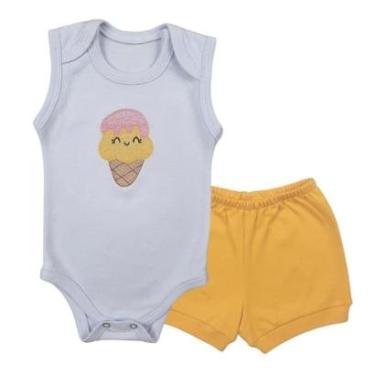 Imagem de Conjunto Body Regata Bordado Sorvetinho e Short Tapa Fralda - Roupa Bebê Menina-Feminino