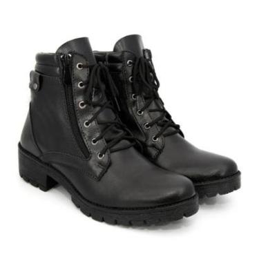 Imagem de Bota Feminina Coturno Feminino Tratorado Ziper Lateral Casual Cano Curto Inverno Confortável Macio-Feminino