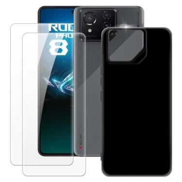 Imagem de MILEGOO Capa para Asus Rog Phone 8 + 2 peças protetoras de tela de vidro temperado, capa ultrafina de silicone TPU macio à prova de choque para Asus Rog Phone 8 (6,7 polegadas) preta