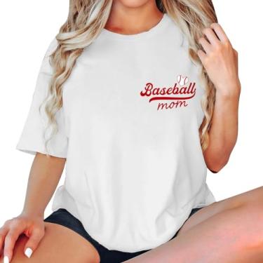 Imagem de Duobla Camiseta de beisebol feminina com estampa de mãe de beisebol, casual, manga curta, solta, estampa de letras, camiseta de beisebol, Branco, GG