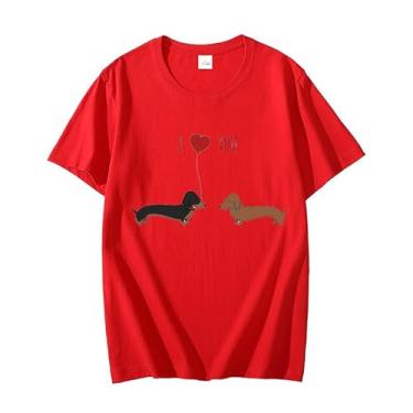 Imagem de I Love You Dachshund Camisetas estampadas unissex casual manga curta camisetas femininas, Vermelho, GG