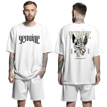 Imagem de Camisa Camiseta Oversized Streetwear Genuine Grit Masculina Larga 100% Algodão 30.1 Angel Skull - Branco - G