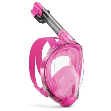 Imagem de W WSTOO Máscara de snorkel de rosto inteiro, equipamento de mergulho para adultos respirarem pela boca ou nariz, visão panorâmica de 180 graus, antiembaçamento, antivazamento com suporte para câmera,