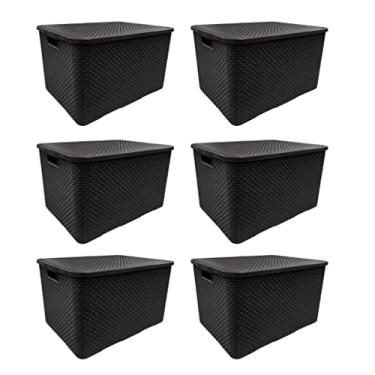 Imagem de Arqplast Kit 6 Caixas Organizadoras Rattan 7 Litros C/Tampa Preta - Rstico Preto - 14 cm x 19 cm x 29 cm