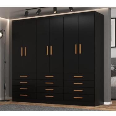 Imagem de Guarda Roupa Casal 6 Portas 12 Gavetas New Mônaco Evidencia - Black