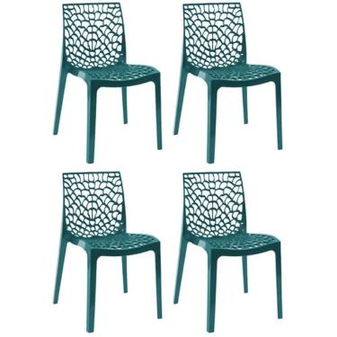 Imagem de Kit 4 Cadeiras Gruvyer Estrutura Em Polipropileno Fratini Azul Petroleo