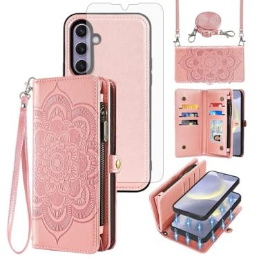 Imagem de Asuwish Capa de celular para Samsung Galaxy S24 Plus S24+ 5G Carteira com zíper destacável com protetor de tela de vidro temperado, suporte de cartão de flores S24plus 24S + S 24 24+ mulheres meninas