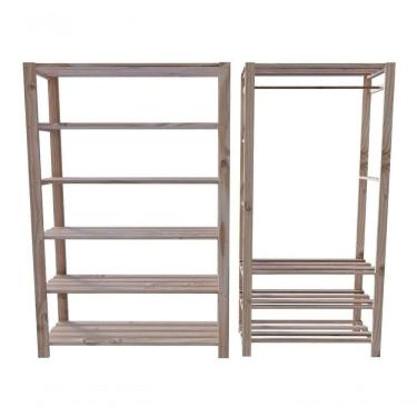 Imagem de Arara Nova Reforçada E Estante Para Chão Sala Minimalista Combo Multiuso