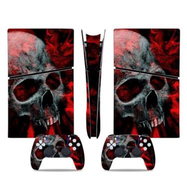 Imagem de UUShop Capa de decalque adesivo para console PS5 Slim Digital Edition e controles caveira vermelha