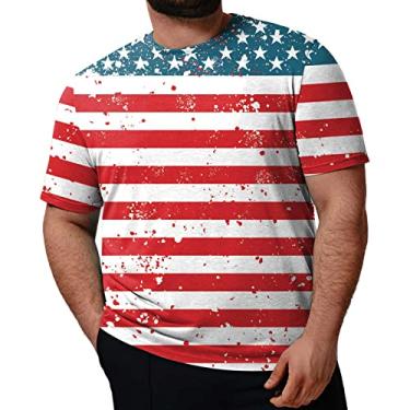 Imagem de Camiseta masculina folgada leve estampada Dia da Independência manga curta casual confortável base camiseta solta neve, Vermelho, 5G