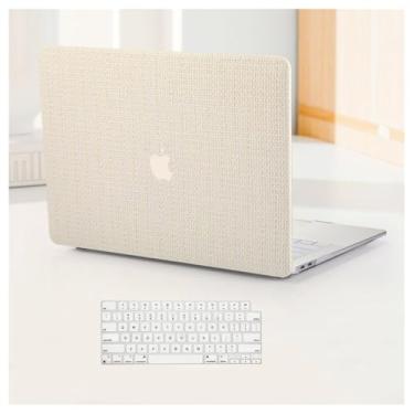 Imagem de BYCeKe Capa compatível com MacBook Air de 13,6 polegadas 2022 2023 2024 versão M3 A3113 M2 A2681, capa rígida de couro creme, tecido texturizado e capa de teclado para laptop Mac Air 13,6 M2 M3, bege
