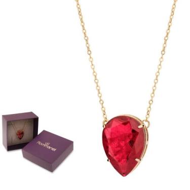 Imagem de Colar Gargantilha Gota Vermelha Banhada Ouro 18k Rommanel Lindo Elegan