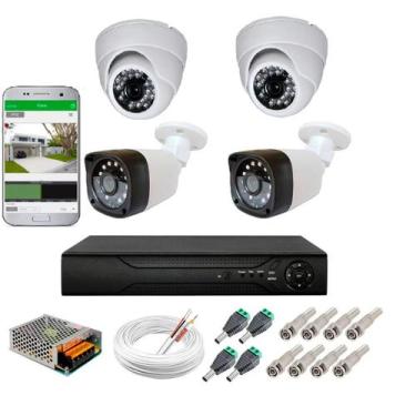 Imagem de Kit cftv 4 cameras de segurança hd 2 internas dome e 2 externas bullet