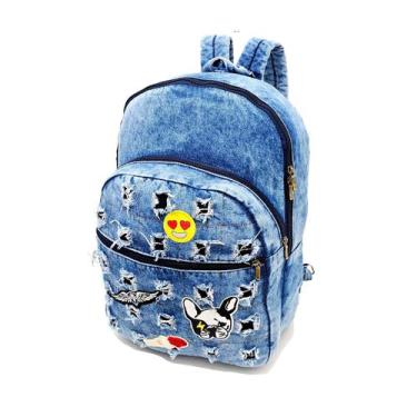 Imagem de Mochila jeans patches escolar juvenil grande tw101 - FASHION STYLE