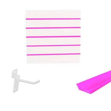 Imagem de Painel Canaletado Branco em Mdf 0,61 x 0,61m com Perfil Pvc Rosa e 10 