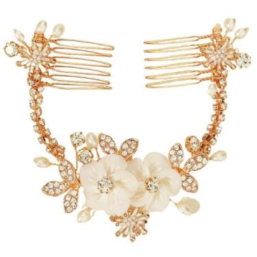 Imagem de Arranjo Tiara Cabelo Noivas Flores Branca Alto Luxo Strass - VALLEN AC