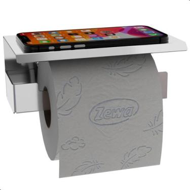 Imagem de Porta Papel Higienico Com Suporte Para Celular Inox ELG - CONTEL STORE