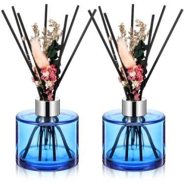 Imagem de Rtteri 2 conjuntos de difusores de óleo de flor com refil de frascos vazios de 150 ml para fragrâncias e presentes de banheiro, óleo não incluído (cor azul)