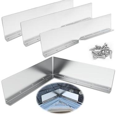 Imagem de 4 peças de proteção contra respingos de calha vale, calha de chuva vale, guardas de calha com parafusos, desviador de desviador de calha de telhado de telhado para telhados de telhas de casa canto
