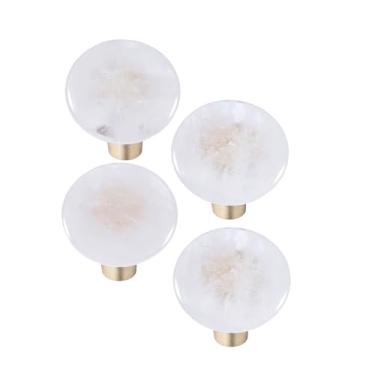 Imagem de Rockcloud Pacote com 4 puxadores de gaveta de pedra de cristal com parafusos para decoração de casa, puxadores de pedra de quartzo de forma redonda para armário de porta, guarda-roupa, cristal de