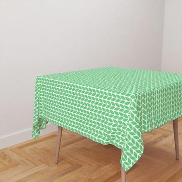 Imagem de Toalha De Mesa Quadrada 4 Lugares Tecido Oxford Folhas Verde e Branco 