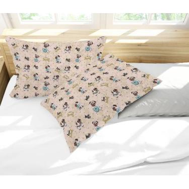Imagem de Par de Fronhas Estampa Pug Poá Bege - Core Decore