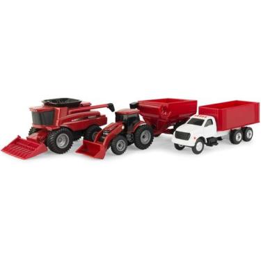 Imagem de Play Set Agrícola Case IH Trator Caminhão Colheitadeira 1/64, Vermelho