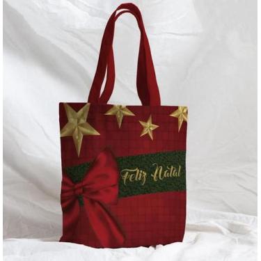 Imagem de Bolsa Sacola Artesanal de Tecido Feliz Natal Laço Vermelho - Fabrika d