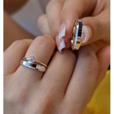 Imagem de Par Aliança Namoro Aço Inox Chanfrada 4MM Prata - Dolce Vita Alianças,