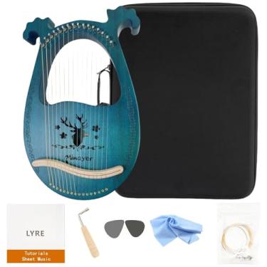 Imagem de Miwayer Kit de harpa de lira, instrumento musical de 16 cordas, corpo de mogno totem de rena, instrumento profissional de harpa com acessórios e estojo (ciano)