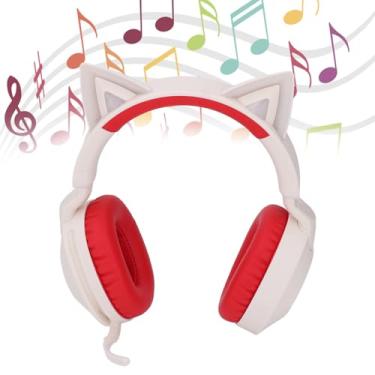 Imagem de Fone de ouvido sem fio Bluetooth Cat Ear com microfone, Controle de volume Fone de ouvido sem fio com luz de LED dobrável para jogos musicais com cabo auxiliar de 3,5 mm (Vermelho)