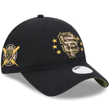 Imagem de New Era Boné feminino San Francisco Giants Dia das Forças Armadas 2024 ajuste relaxado ajustável - MLB 9Twenty boné de beisebol preto para pai