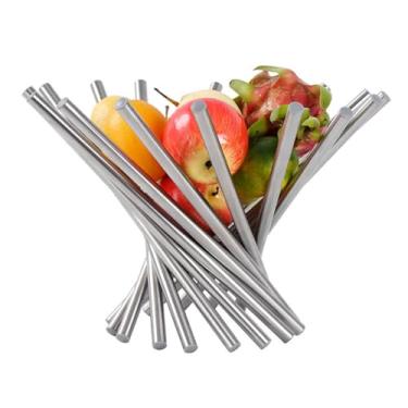 Imagem de Fruteira, cesta de frutas giratória de aço inoxidável, tigelas de frutas decorativas Morden, cesta de frutas exclusiva Cesta de frutas dobrável para cozinha e sala de jantar