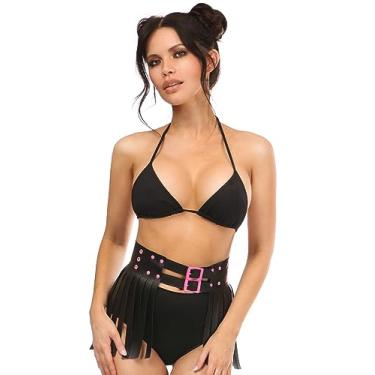 Imagem de Daisy corsets Coleção Candy feminina - Saia com franjas preta/rosa, Preto/rosa, 4X