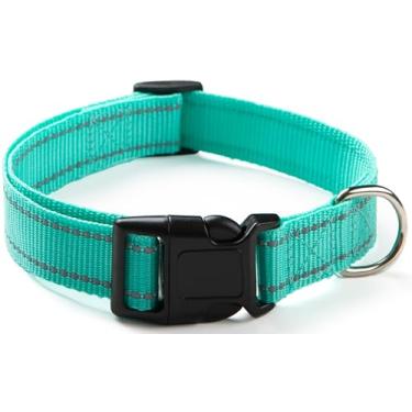 Imagem de OEFEO Coleira refletiva para cães pequenos, médios e grandes, coleiras de nylon ajustáveis com fivela de liberação rápida, turquesa M
