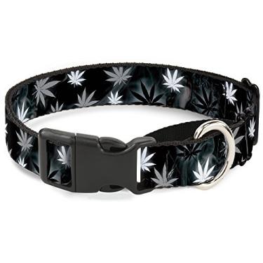 Imagem de Buckle-Down Coleira para cães com folhas de maconha/martingale fumê, preto/cinza/branco, 3,8 cm de largura, serve para pescoços de 40,6 a 58,4 cm